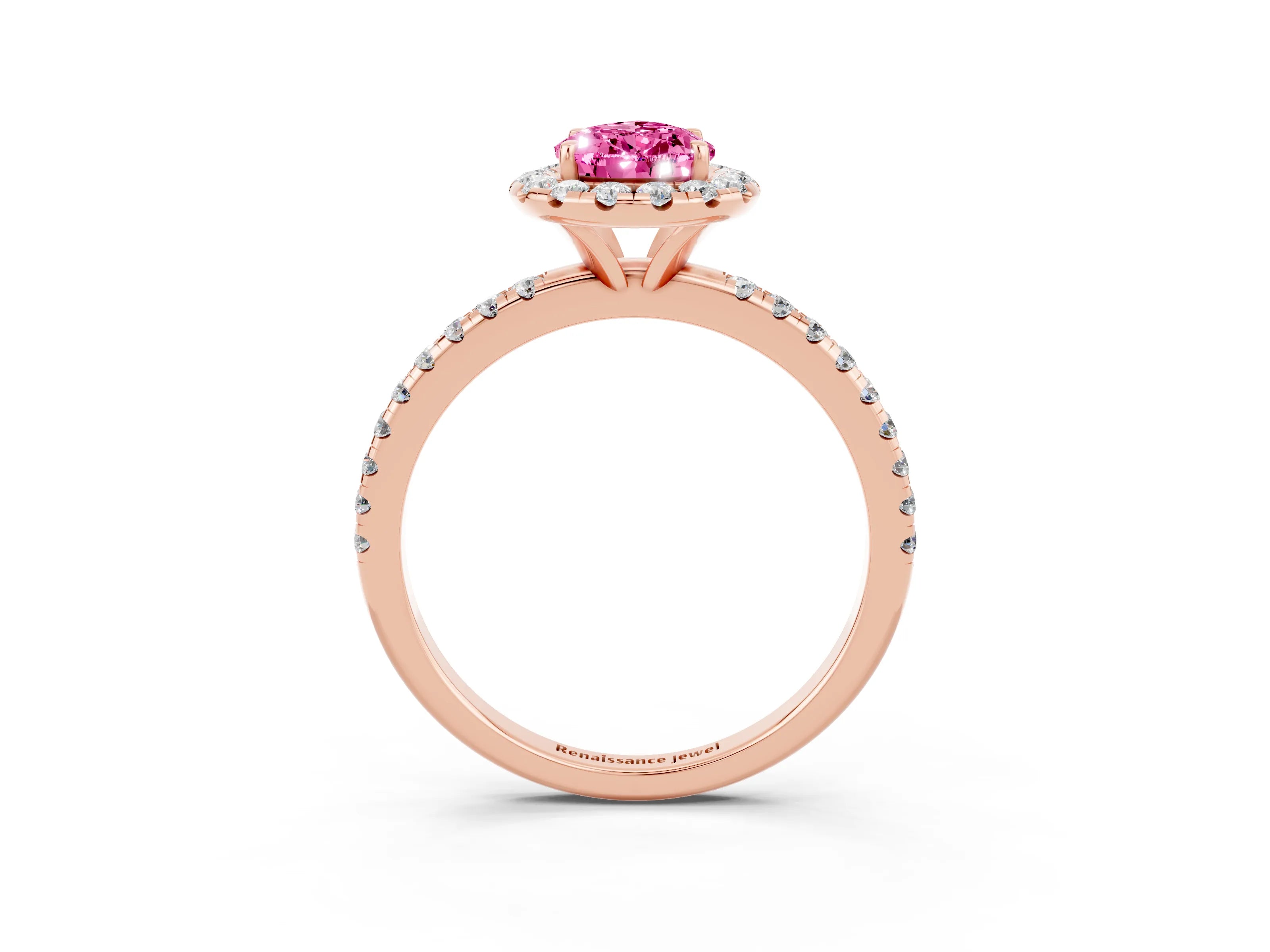 Rose gold Pear Cut Halo Round Diamond Pavé Band Four-Prong Ring_3