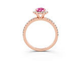 Rose gold Pear Cut Halo Round Diamond Pavé Band Four-Prong Ring_3