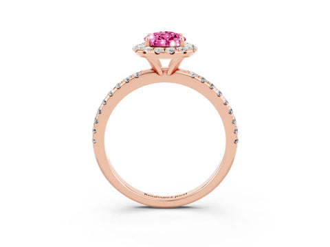 Rose gold Pear Cut Halo Round Diamond Pavé Band Four-Prong Ring_3