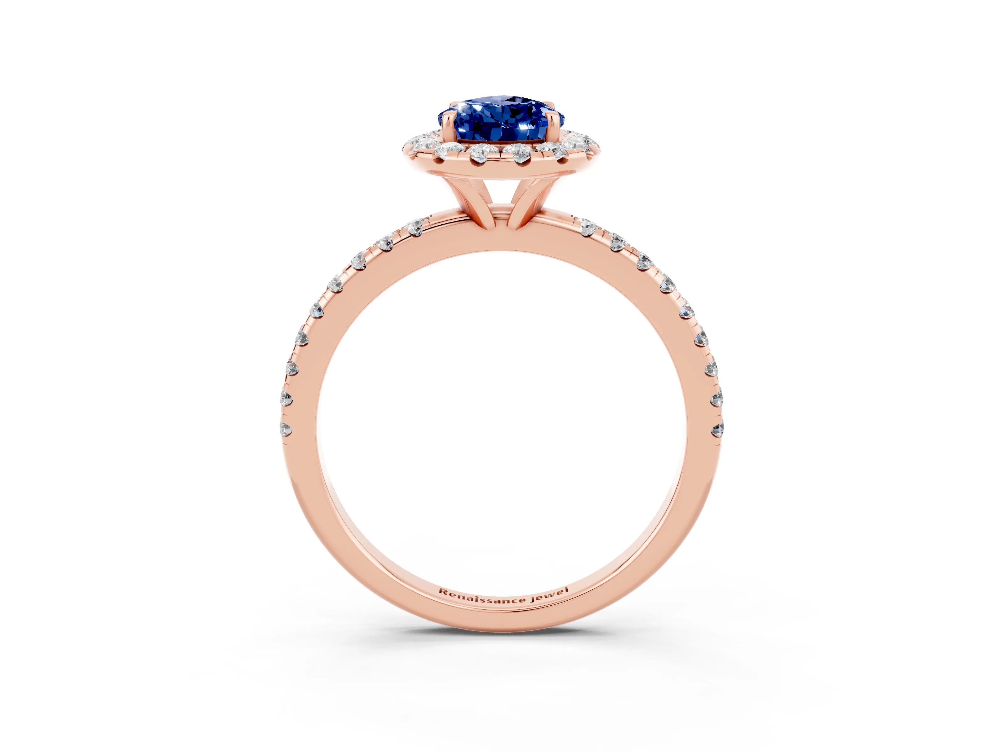 Rose gold Pear Cut Halo Round Diamond Pavé Band Four-Prong Ring_3