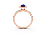 Rose gold Pear Cut Halo Round Diamond Pavé Band Four-Prong Ring_3