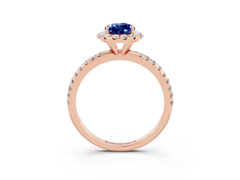 Rose gold Pear Cut Halo Round Diamond Pavé Band Four-Prong Ring_3