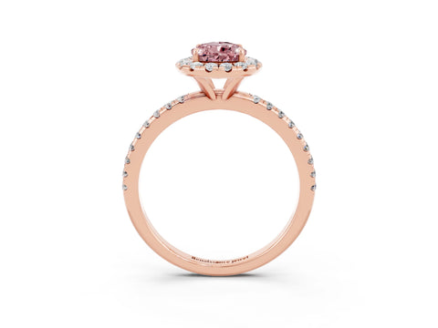 Rose gold Pear Cut Halo Round Diamond Pavé Band Four-Prong Ring_3