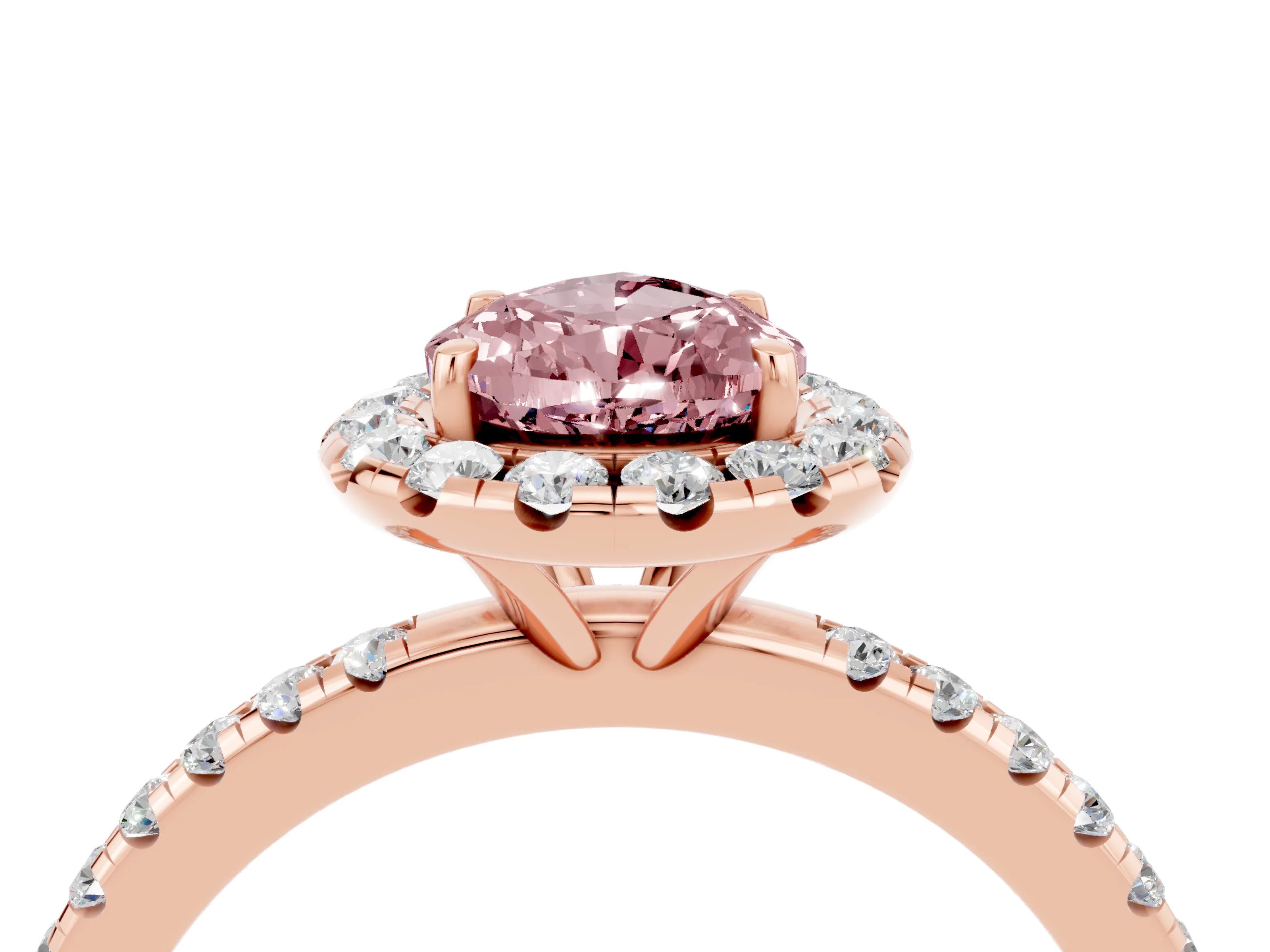 Rose gold Pear Cut Halo Round Diamond Pavé Band Four-Prong Ring_4