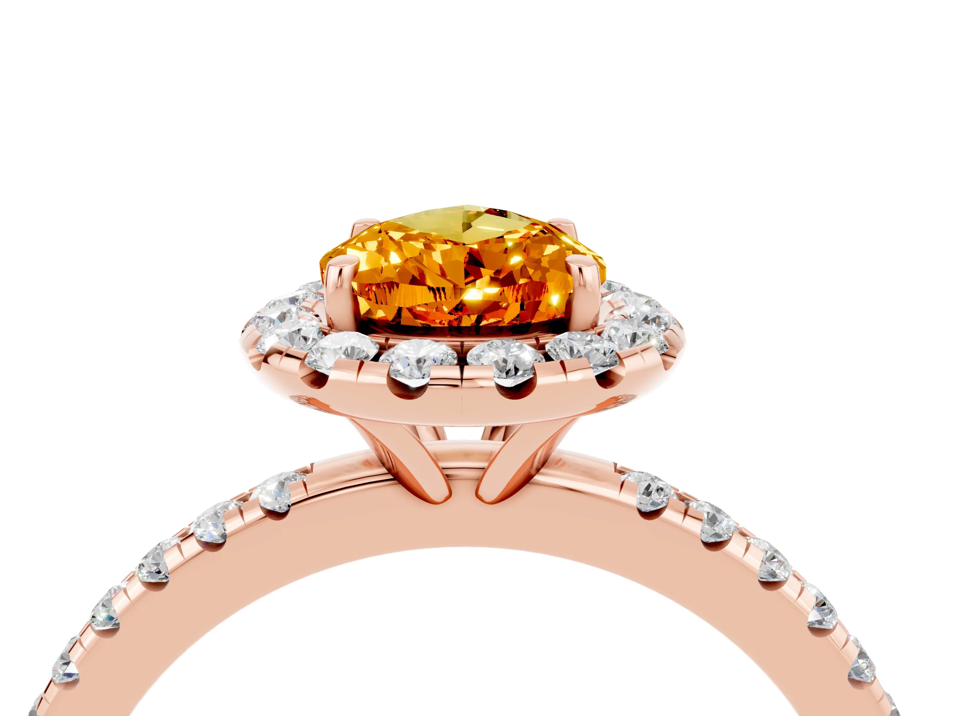 Rose gold Pear Cut Halo Round Diamond Pavé Band Four-Prong Ring_4