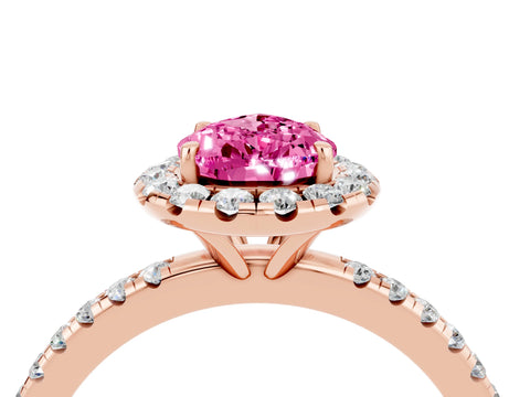 Rose gold Pear Cut Halo Round Diamond Pavé Band Four-Prong Ring_4