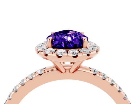 Rose gold Pear Cut Halo Round Diamond Pavé Band Four-Prong Ring_4