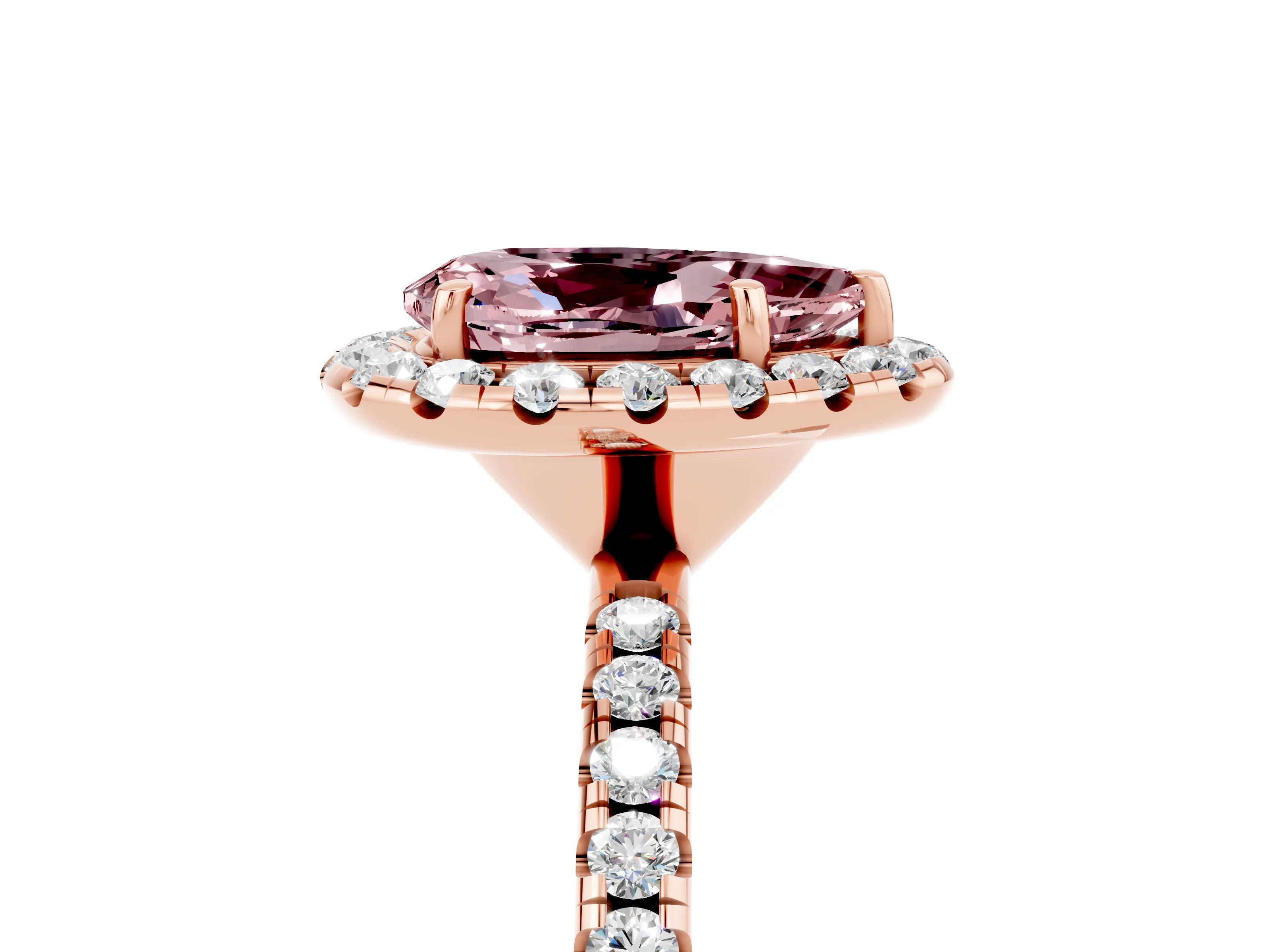 Rose gold Pear Cut Halo Round Diamond Pavé Band Four-Prong Ring_5