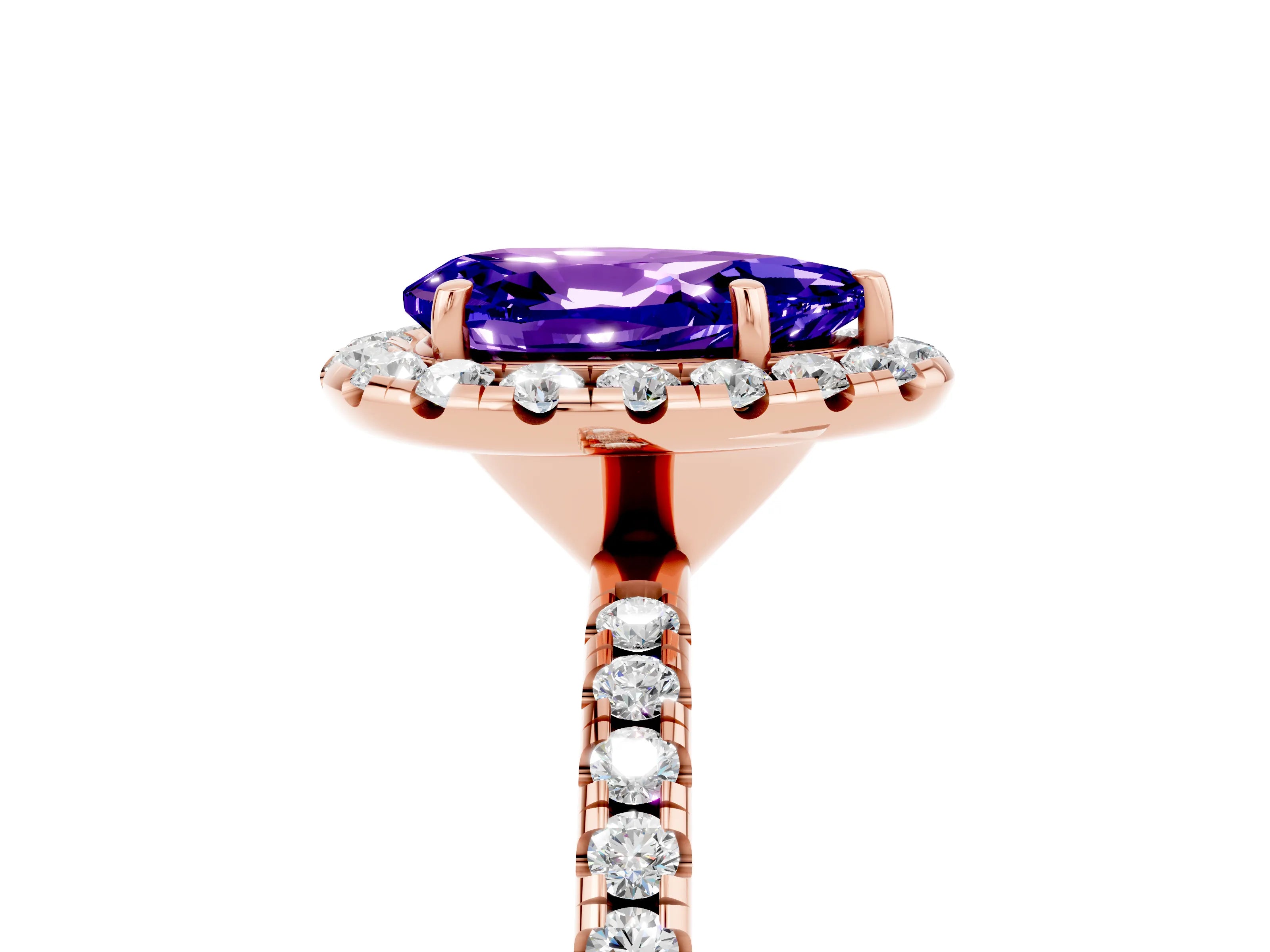 Rose gold Pear Cut Halo Round Diamond Pavé Band Four-Prong Ring_5