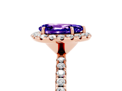 Rose gold Pear Cut Halo Round Diamond Pavé Band Four-Prong Ring_5