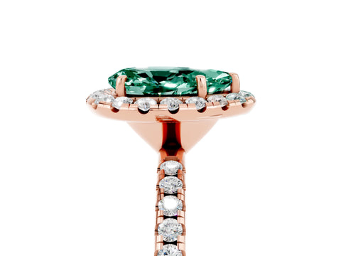 Rose gold Pear Cut Halo Round Diamond Pavé Band Four-Prong Ring_5