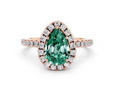Rose gold Pear Cut Halo Round Diamond Pavé Band Four-Prong Ring
