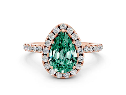 Rose gold Pear Cut Halo Round Diamond Pavé Band Four-Prong Ring