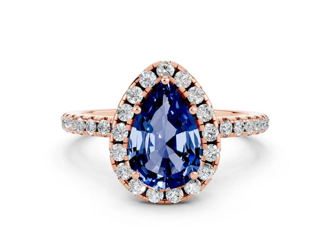 Rose gold Pear Cut Halo Round Diamond Pavé Band Four-Prong Ring