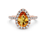 Rose gold Pear Cut Halo Round Diamond Pavé Band Four-Prong Ring