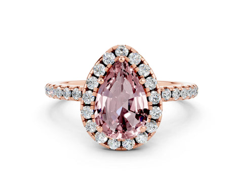 Rose gold Pear Cut Halo Round Diamond Pavé Band Four-Prong Ring