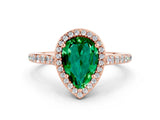 Rose gold Pear Cut Halo Round Diamond Pavé Band with Four-Prong Setting