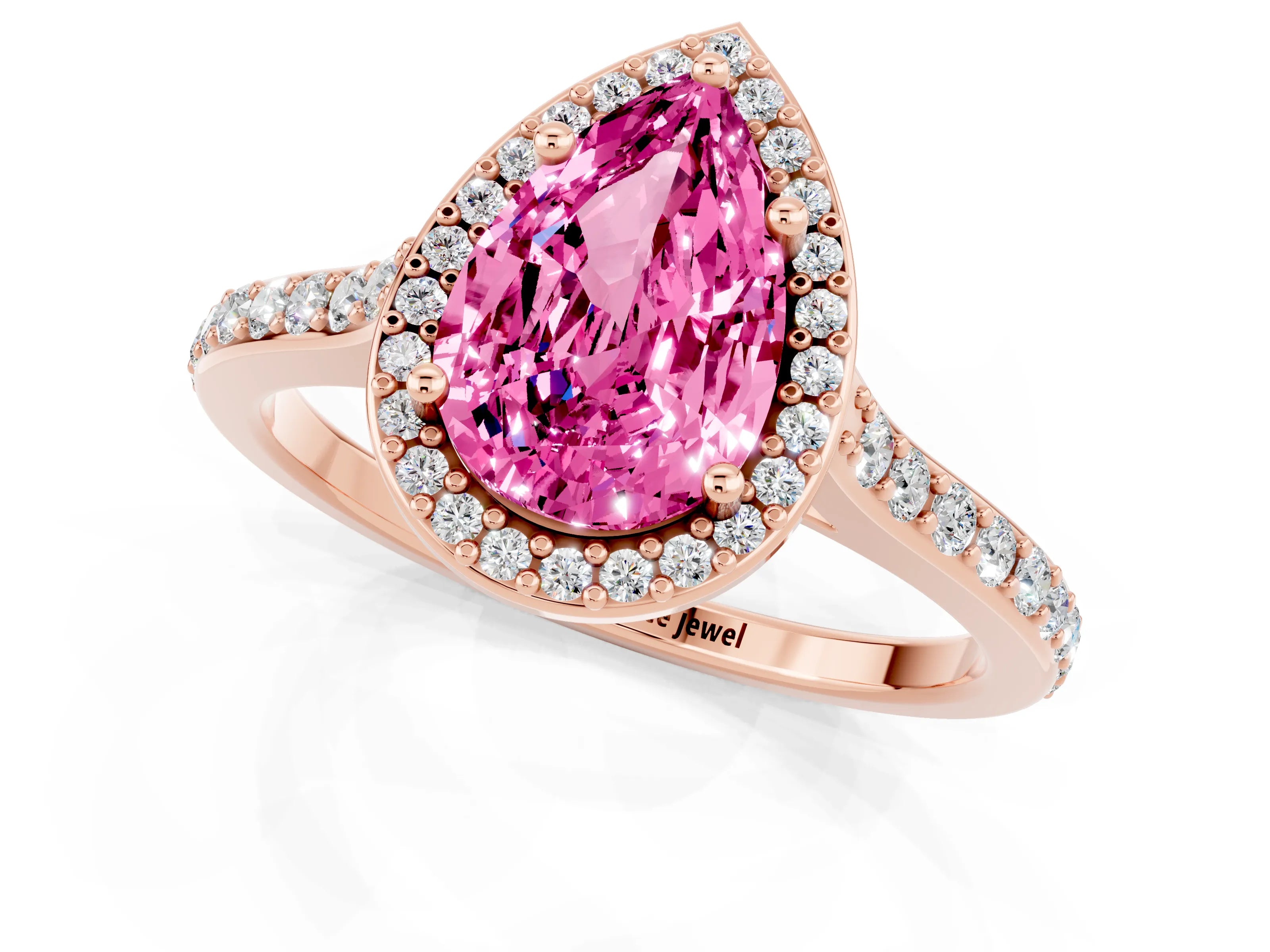 Rose gold Pear Cut Halo Round Diamond Pavé Band with Four-Prong Setting_1