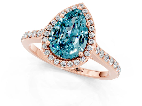 Rose gold Pear Cut Halo Round Diamond Pavé Band with Four-Prong Setting