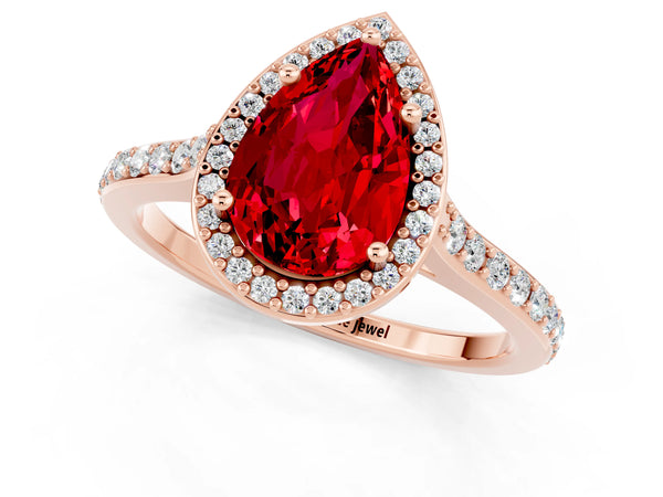 Rose gold Pear Cut Halo Round Diamond Pavé Band with Four-Prong Setting