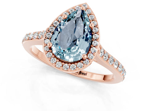 Rose gold Pear Cut Halo Round Diamond Pavé Band with Four-Prong Setting_1