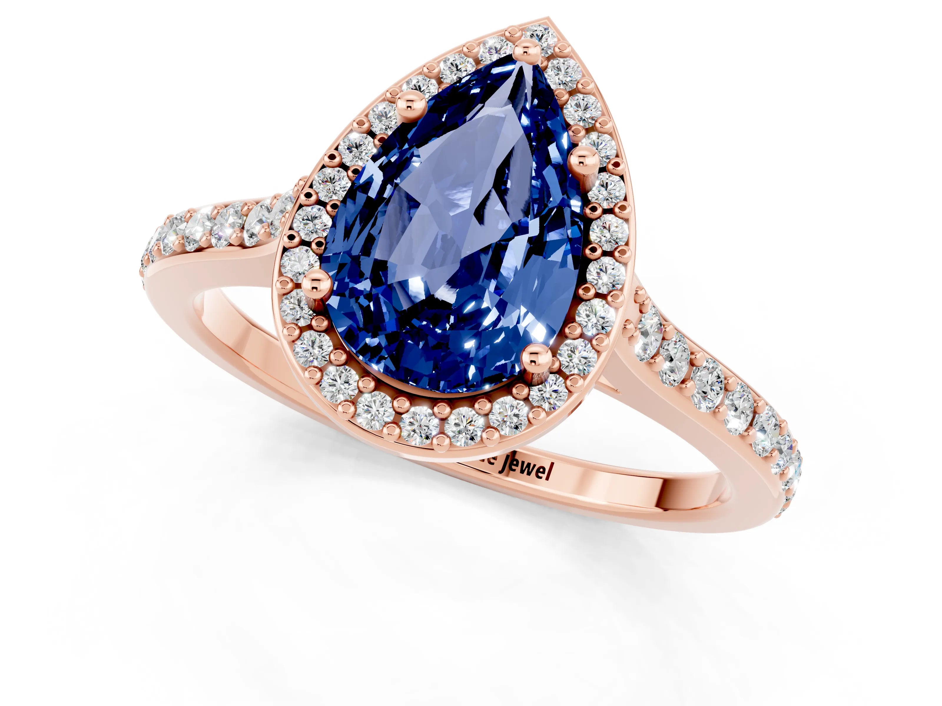 Rose gold Pear Cut Halo Round Diamond Pavé Band with Four-Prong Setting_1