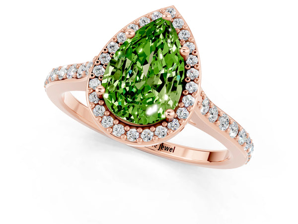 Rose gold Pear Cut Halo Round Diamond Pavé Band with Four-Prong Setting