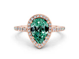 Rose gold Pear Cut Halo Round Diamond Pavé Band with Four-Prong Setting
