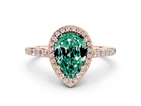 Rose gold Pear Cut Halo Round Diamond Pavé Band with Four-Prong Setting