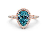 Rose gold Pear Cut Halo Round Diamond Pavé Band with Four-Prong Setting