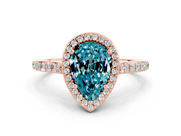 Rose gold Pear Cut Halo Round Diamond Pavé Band with Four-Prong Setting