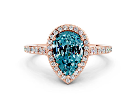 Rose gold Pear Cut Halo Round Diamond Pavé Band with Four-Prong Setting