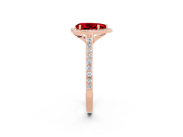 Rose gold Pear Cut Halo Round Diamond Pavé Band with Four-Prong Setting