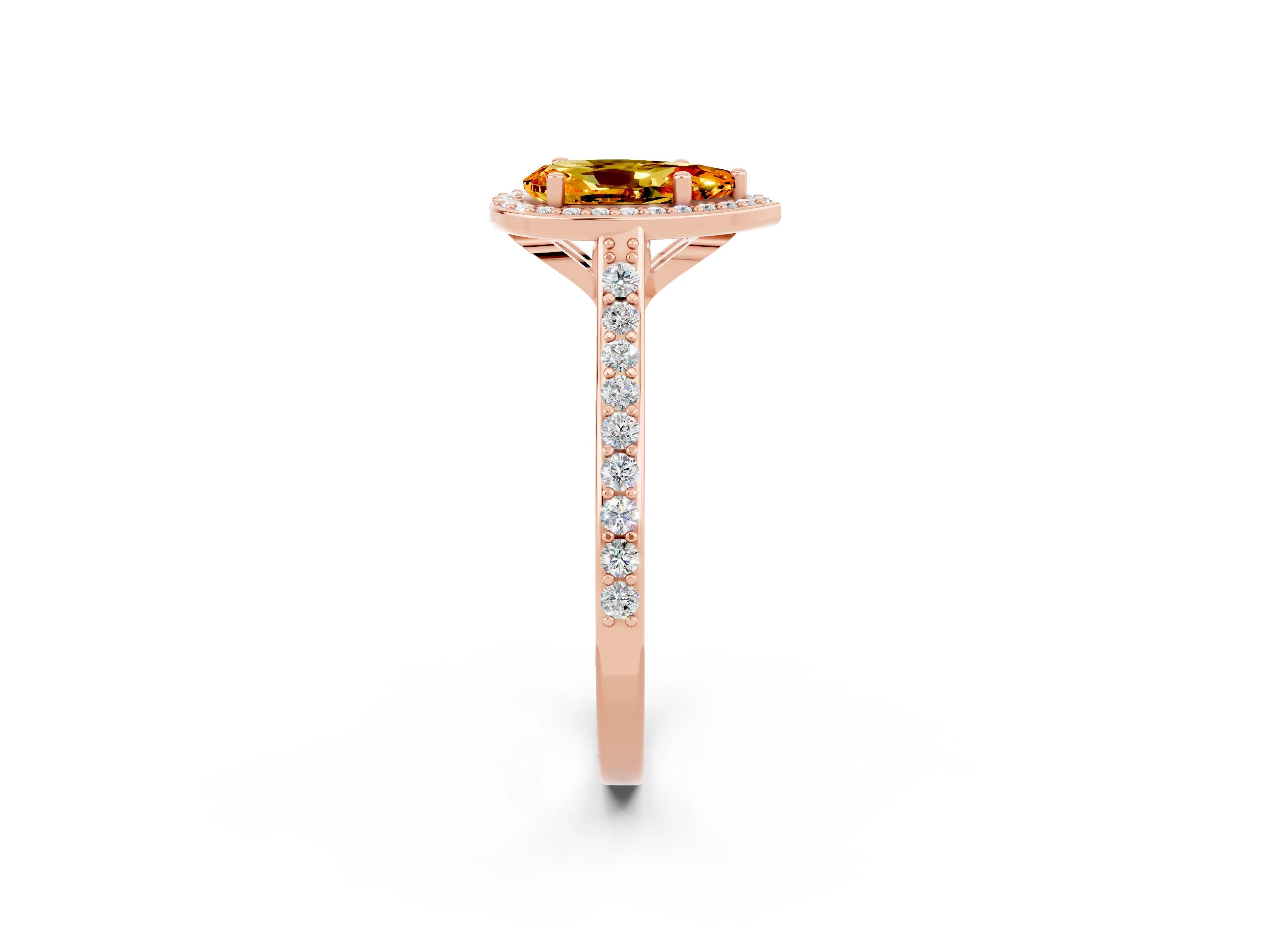 Rose gold Pear Cut Halo Round Diamond Pavé Band with Four-Prong Setting_2