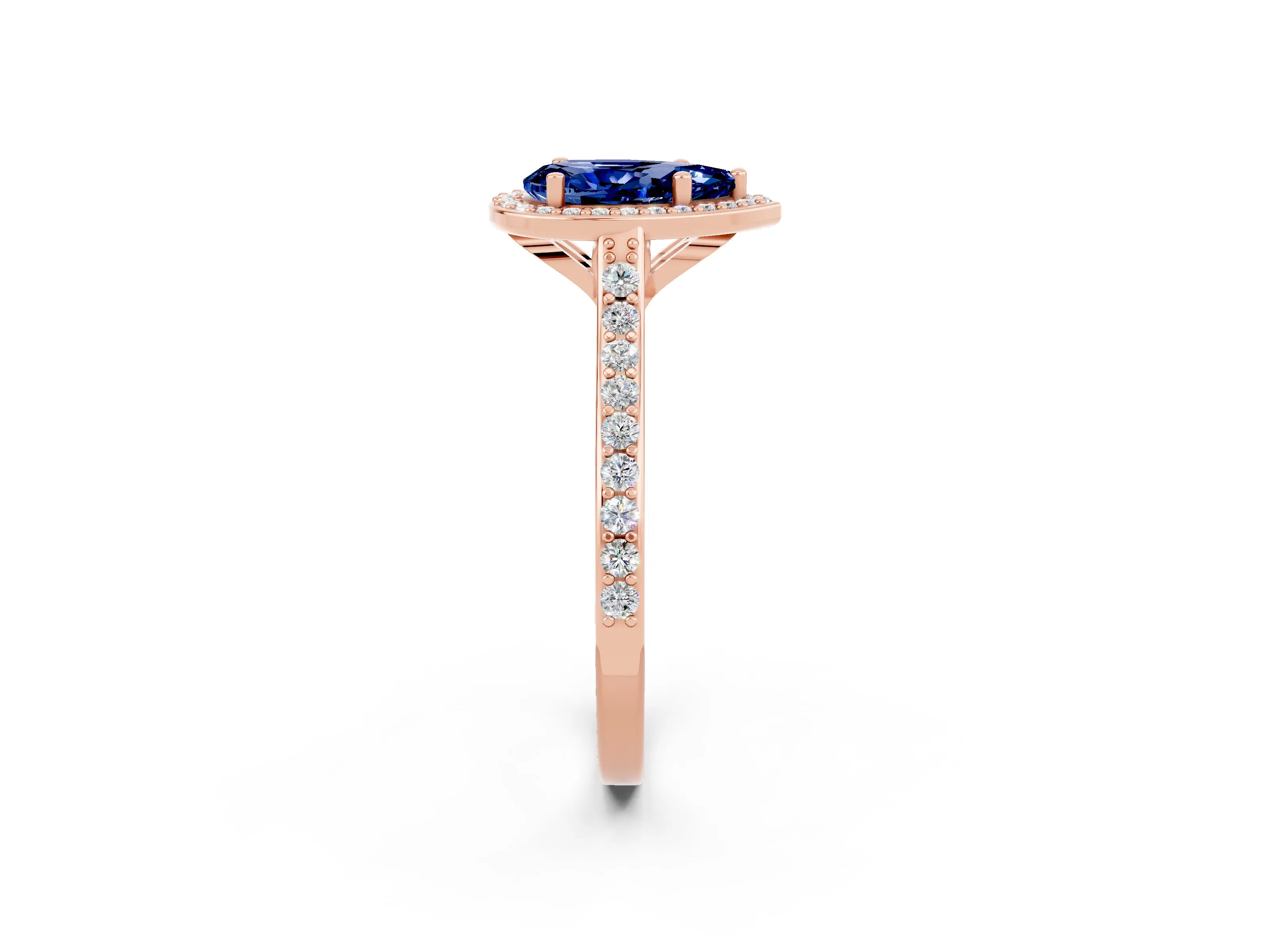 Rose gold Pear Cut Halo Round Diamond Pavé Band with Four-Prong Setting_2