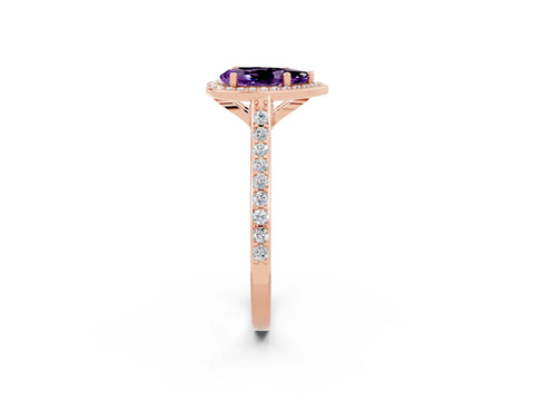 Rose gold Pear Cut Halo Round Diamond Pavé Band with Four-Prong Setting_2
