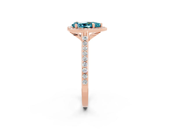 Rose gold Pear Cut Halo Round Diamond Pavé Band with Four-Prong Setting