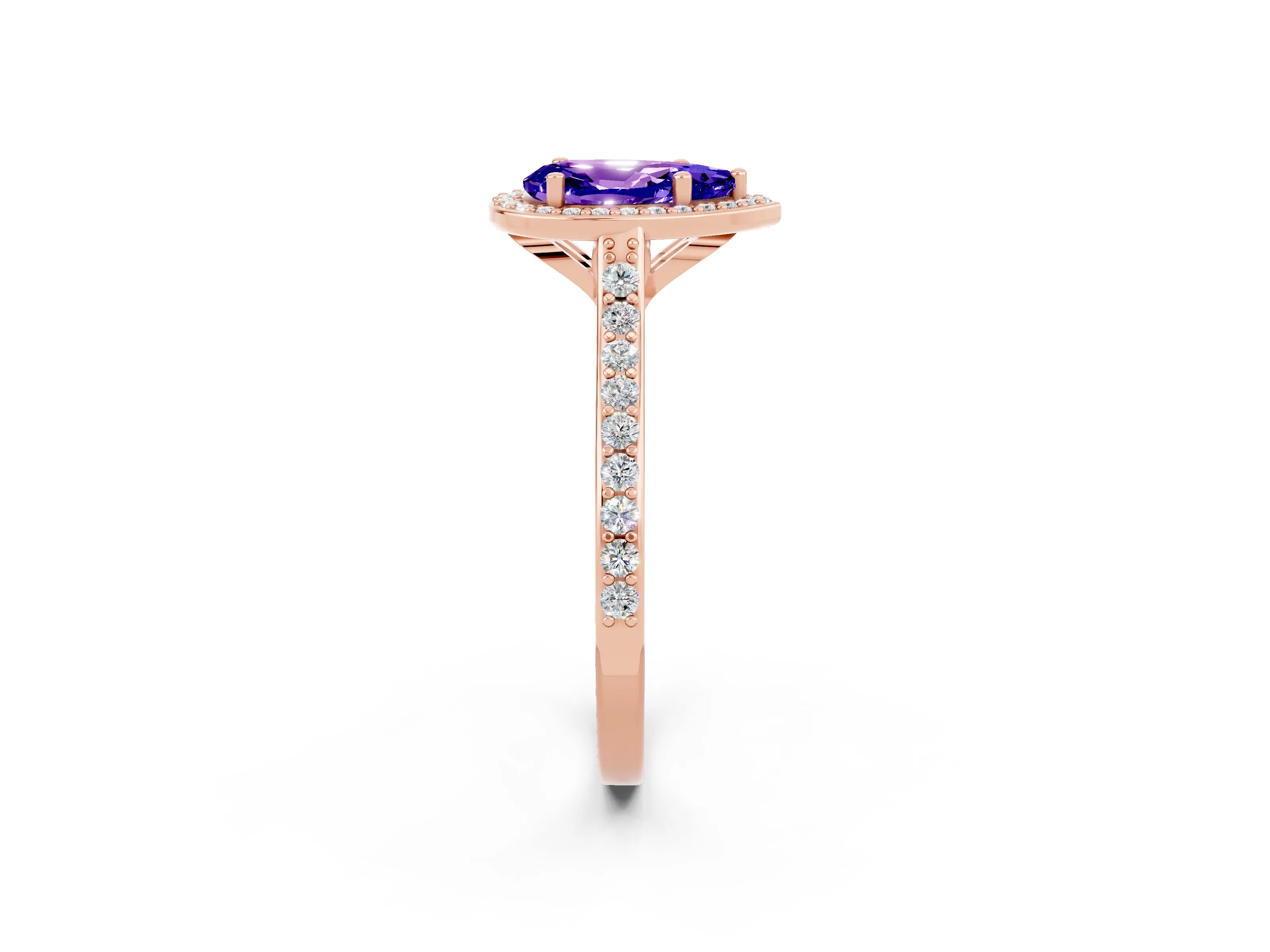 Rose gold Pear Cut Halo Round Diamond Pavé Band with Four-Prong Setting_2