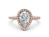 Rose gold Pear Cut Halo Round Diamond Pavé Band with Four-Prong Setting_3