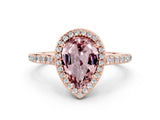 Rose gold Pear Cut Halo Round Diamond Pavé Band with Four-Prong Setting