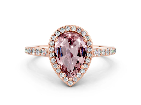 Rose gold Pear Cut Halo Round Diamond Pavé Band with Four-Prong Setting