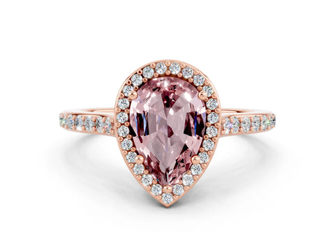 Rose gold Pear Cut Halo Round Diamond Pavé Band with Four-Prong Setting