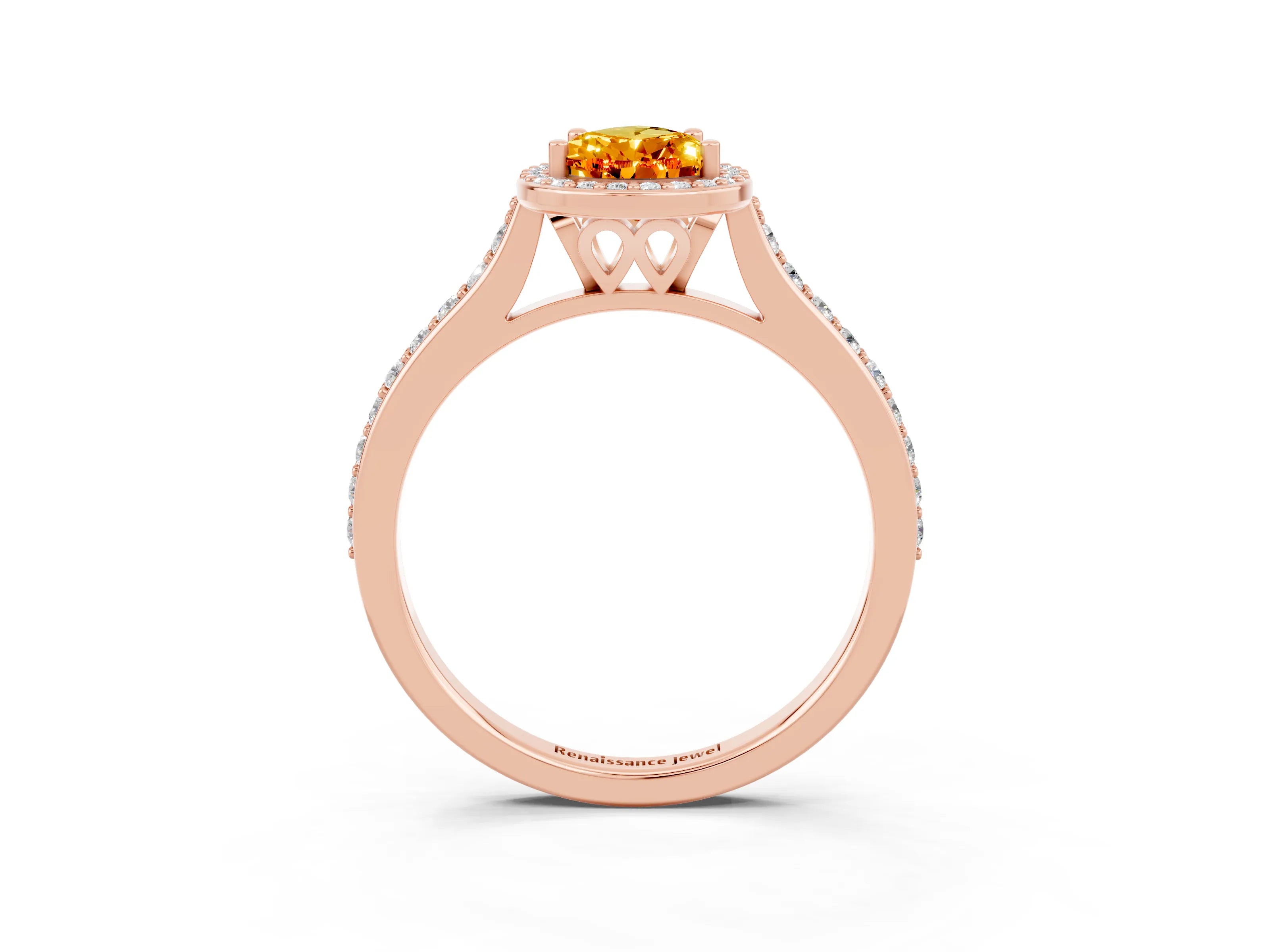 Rose gold Pear Cut Halo Round Diamond Pavé Band with Four-Prong Setting_3