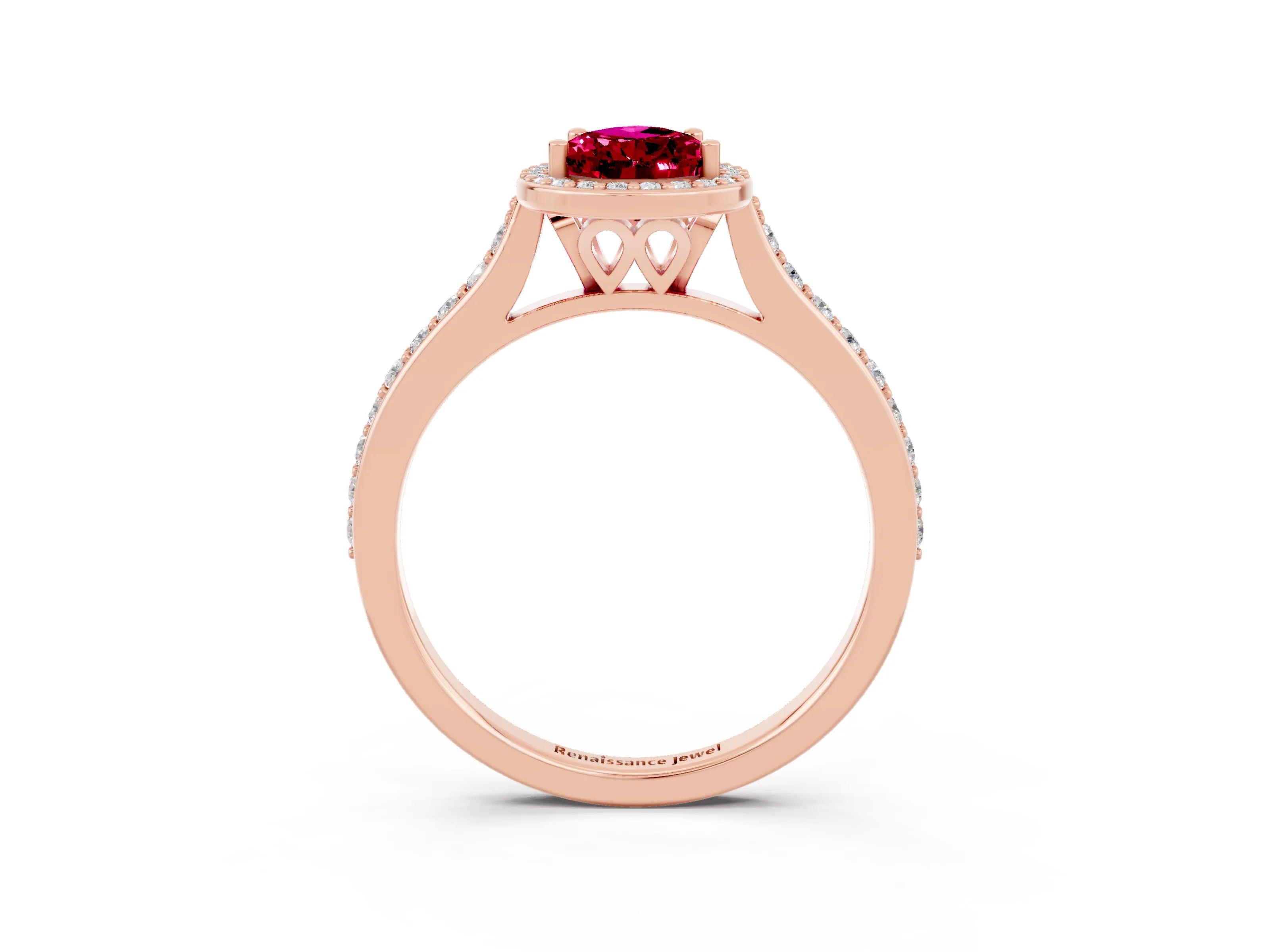 Rose gold Pear Cut Halo Round Diamond Pavé Band with Four-Prong Setting_3