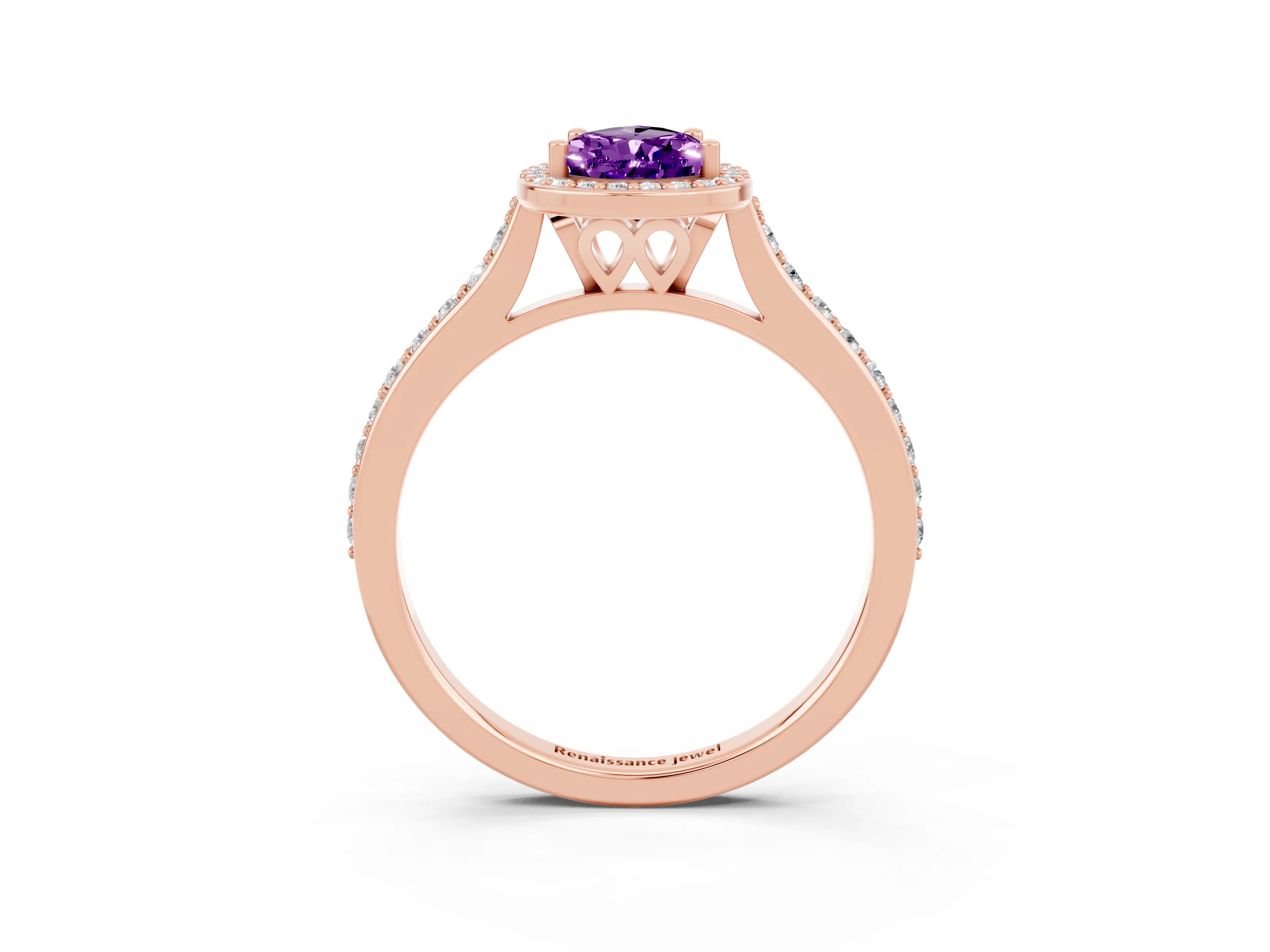 Rose gold Pear Cut Halo Round Diamond Pavé Band with Four-Prong Setting_3