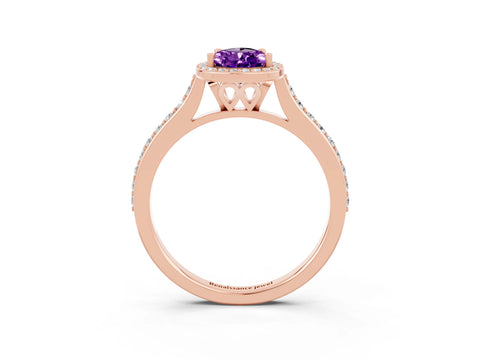 Rose gold Pear Cut Halo Round Diamond Pavé Band with Four-Prong Setting_3