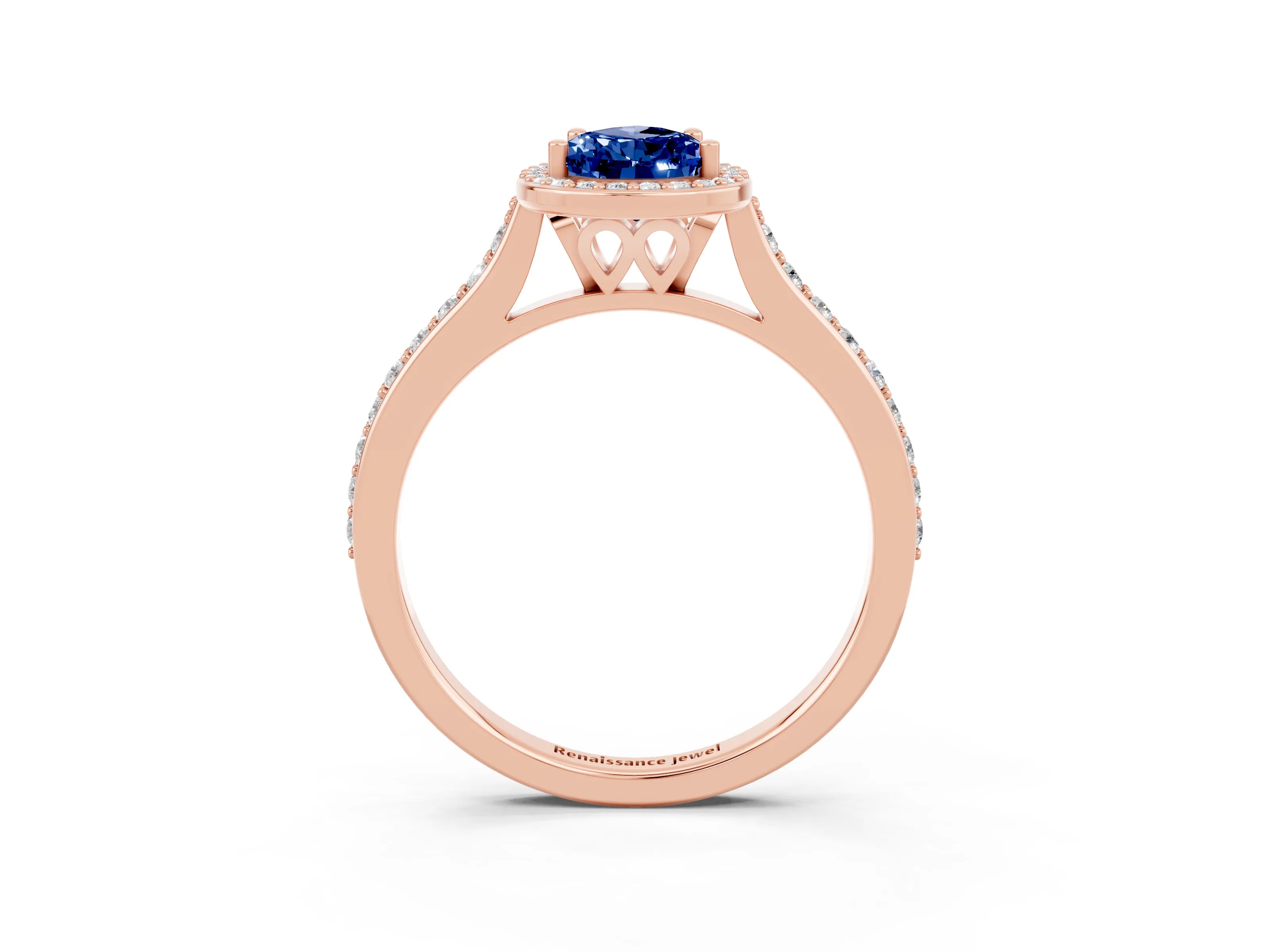 Rose gold Pear Cut Halo Round Diamond Pavé Band with Four-Prong Setting_3
