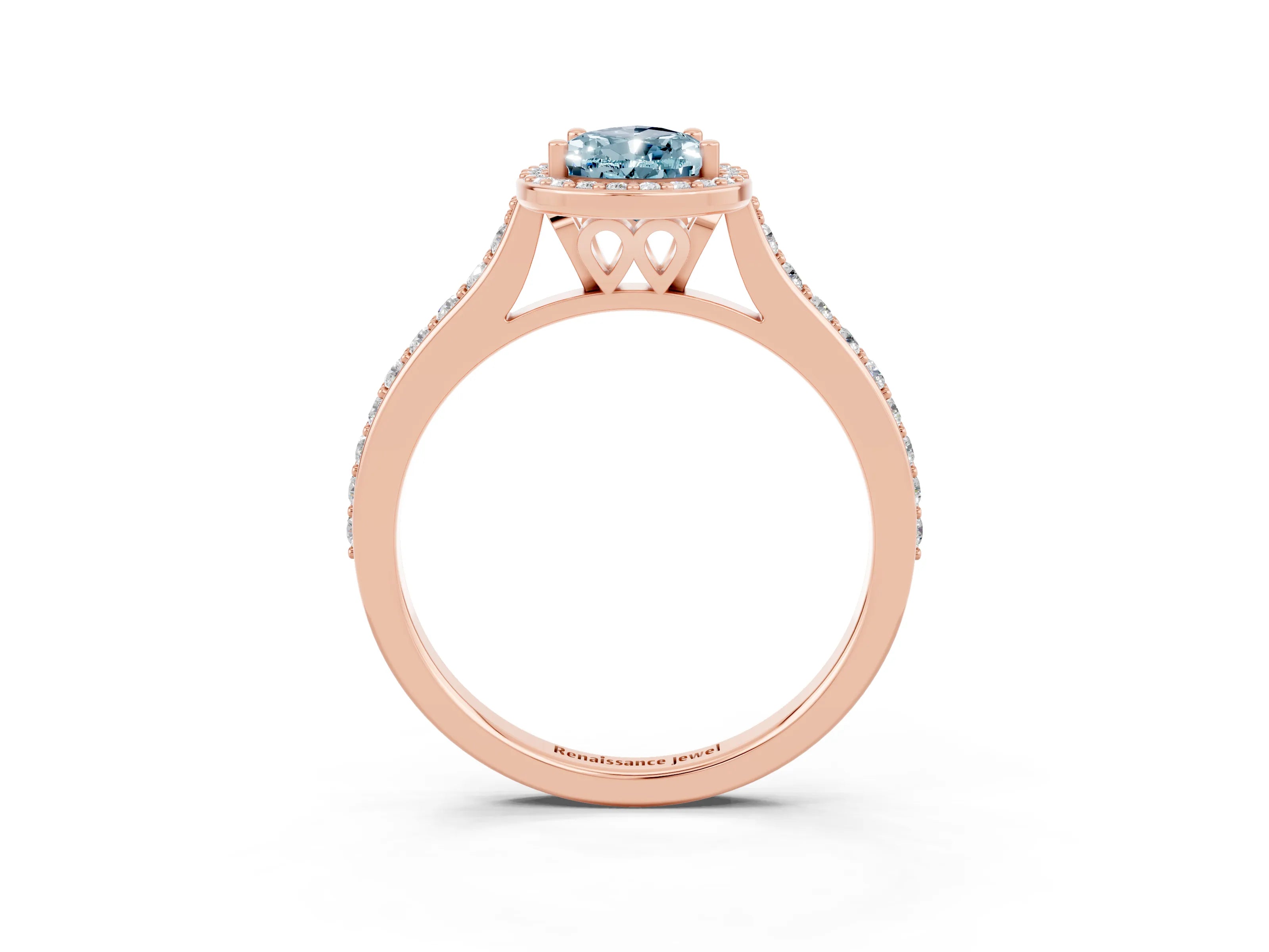 Rose gold Pear Cut Halo Round Diamond Pavé Band with Four-Prong Setting_3