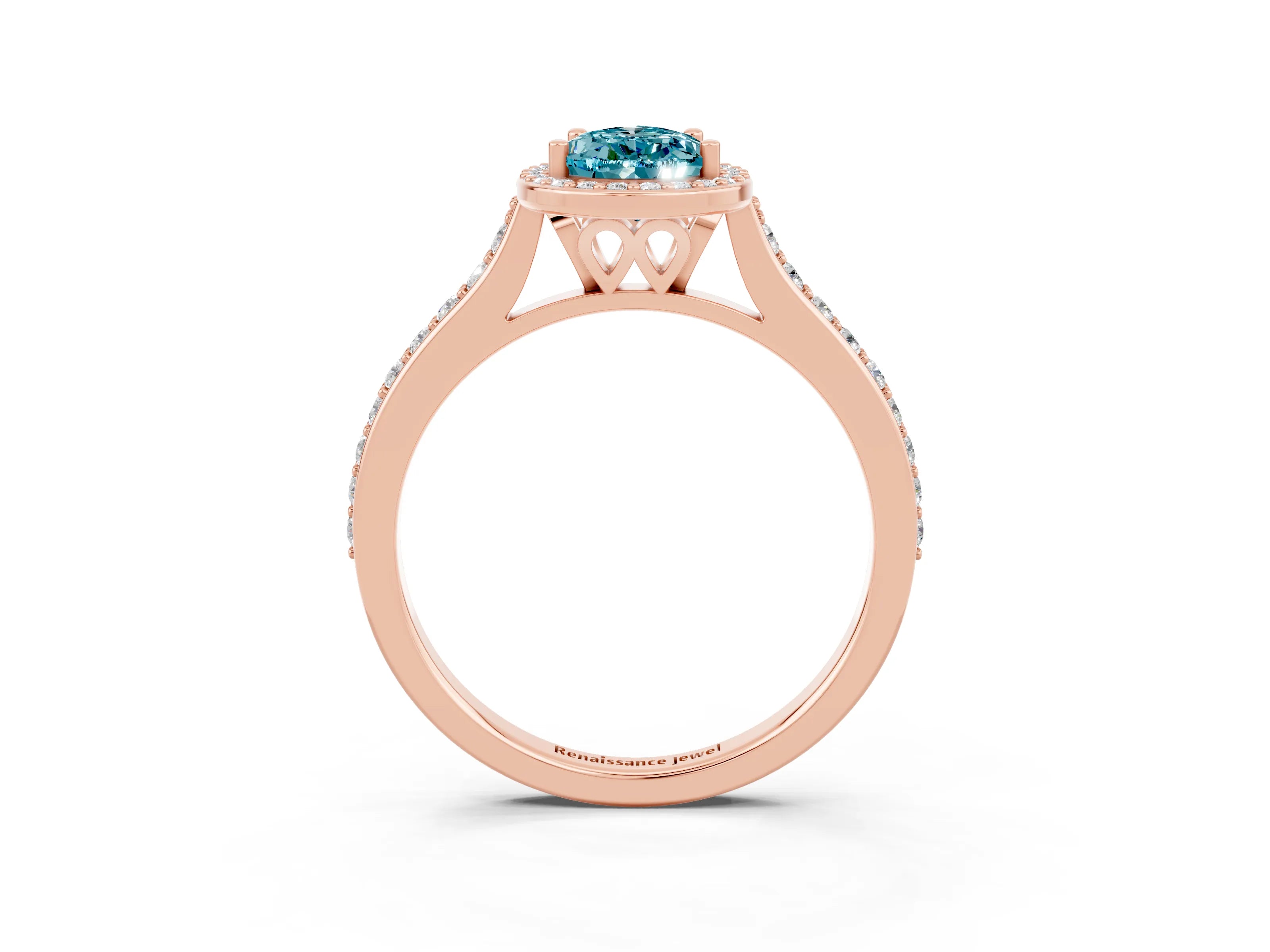 Rose gold Pear Cut Halo Round Diamond Pavé Band with Four-Prong Setting_3
