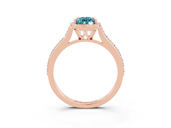 Rose gold Pear Cut Halo Round Diamond Pavé Band with Four-Prong Setting